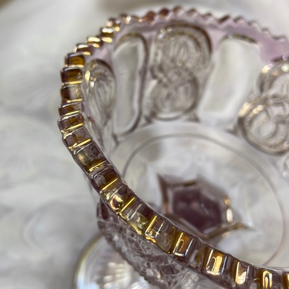 Antique EAPG Glass tinted Amethyst & Gold color footed compote - Picture 8 of 10